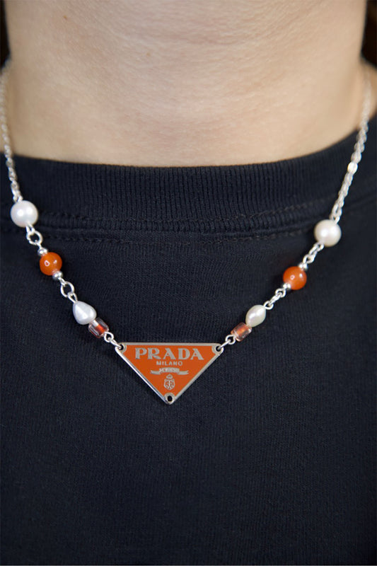VT Rework: Prada Orange Pendent Pearl Beaded Necklace