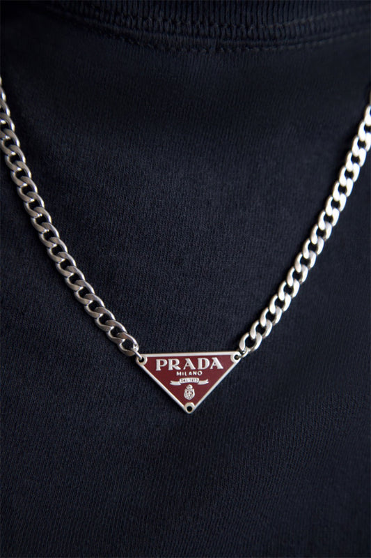 VT Rework: Prada Burgundy Pendent Silver Chain Necklace