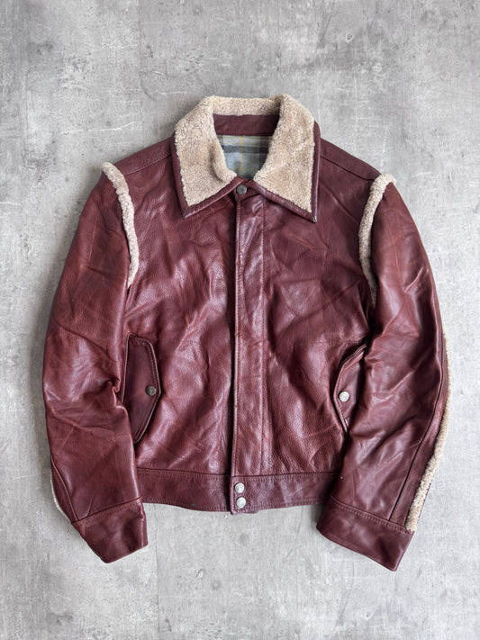 D&G Brown Sherpa Trim Leather Jacket