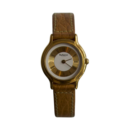 Burberry Gold Leather Strap Ladies Watch