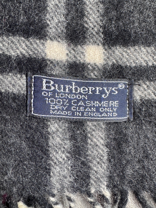 Burberry Dark Grey Check 100% Cashmere Scarf