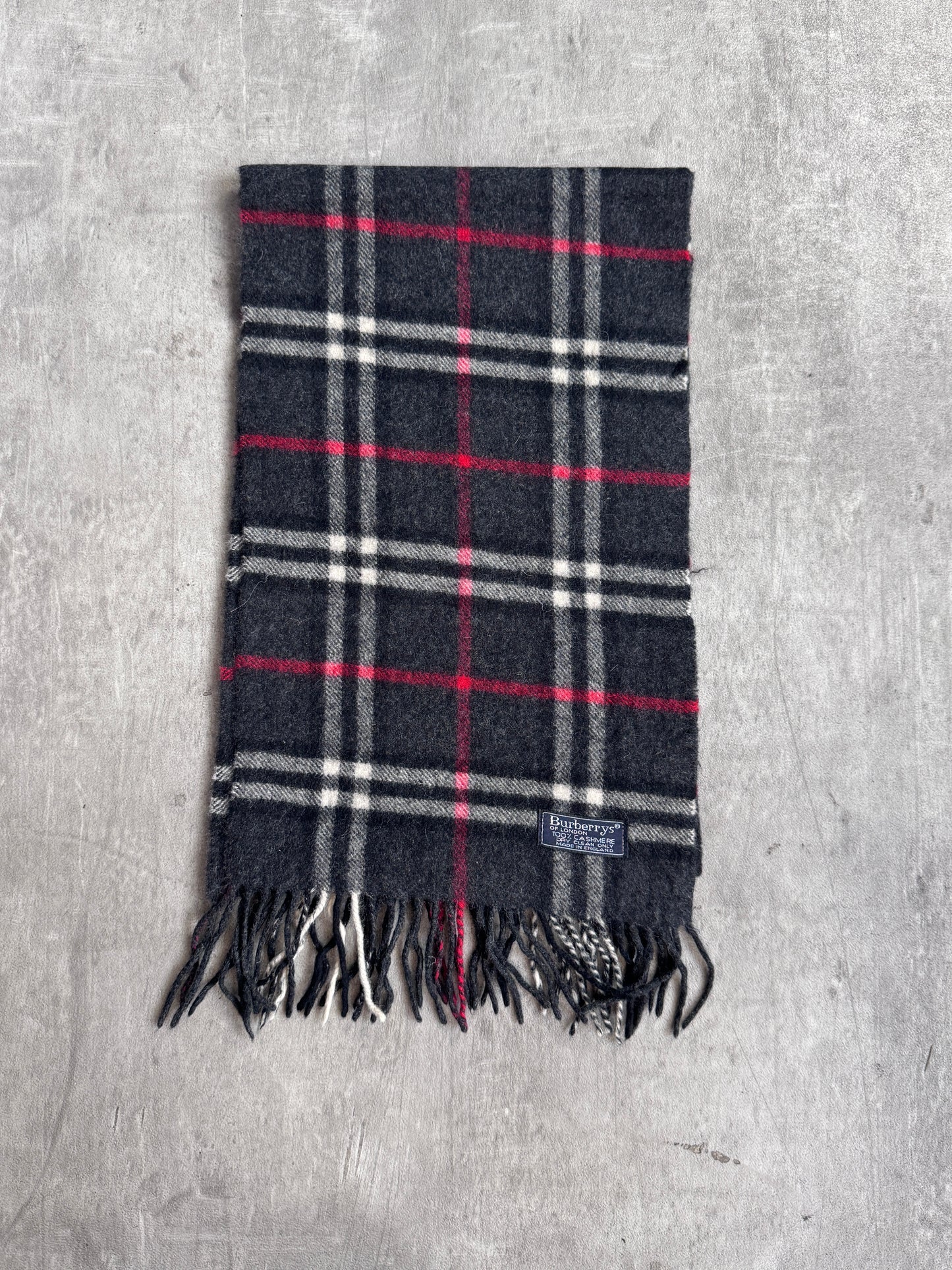Burberry Dark Grey Check 100% Cashmere Scarf
