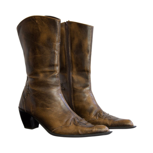 Vintage Distressed Brown Leather Cowboy Boots