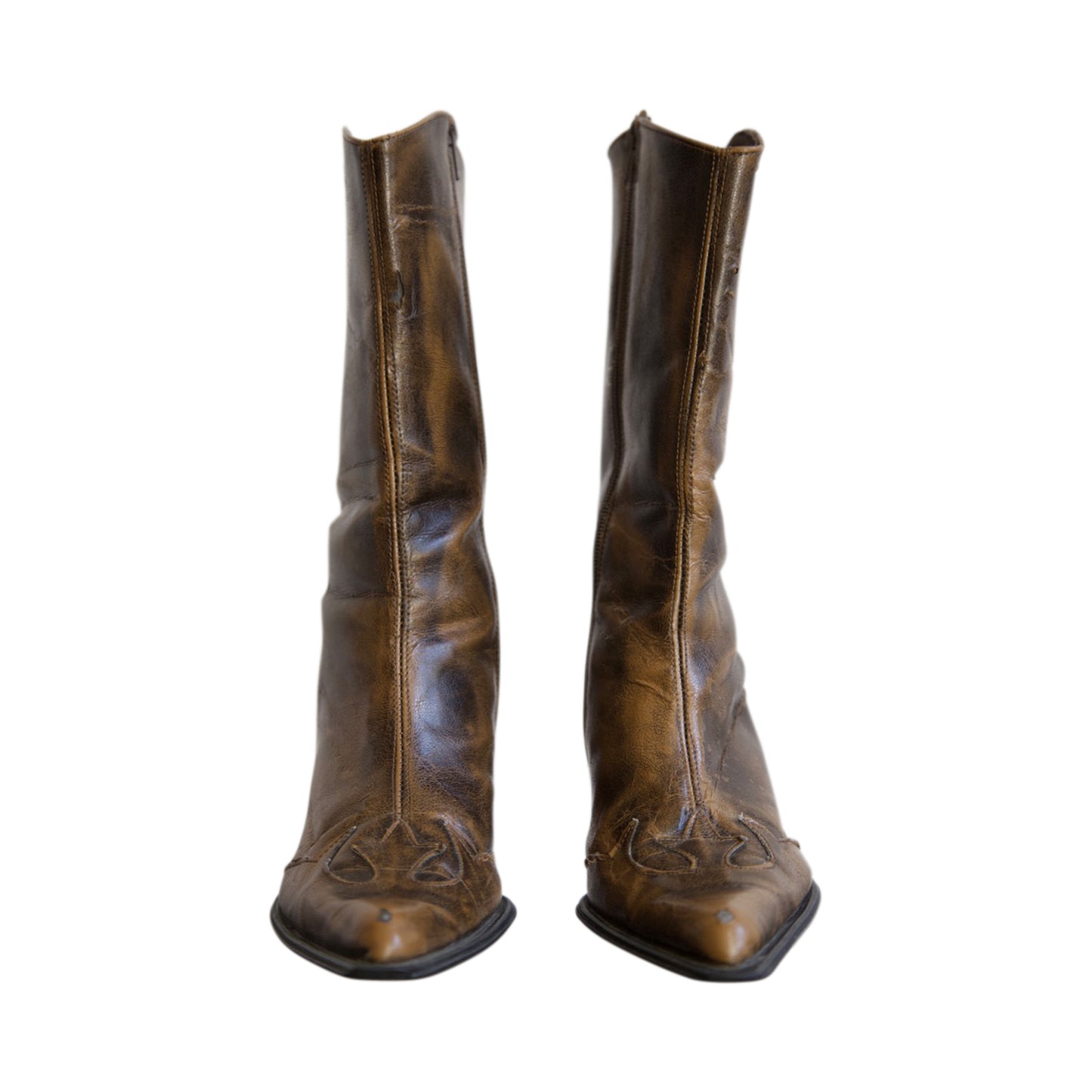 Vintage Distressed Brown Leather Cowboy Boots