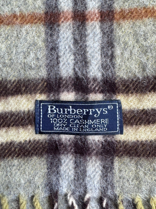 Burberry Nova Check Grey/Green 100% Cashmere Scarf