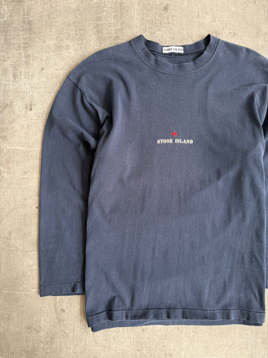 1990's Stone Island Navy LS Embroidered Spellout Tee