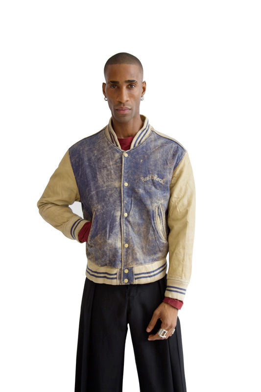 Red-N-Rock Distressed Blue Leather Varsity Jacket