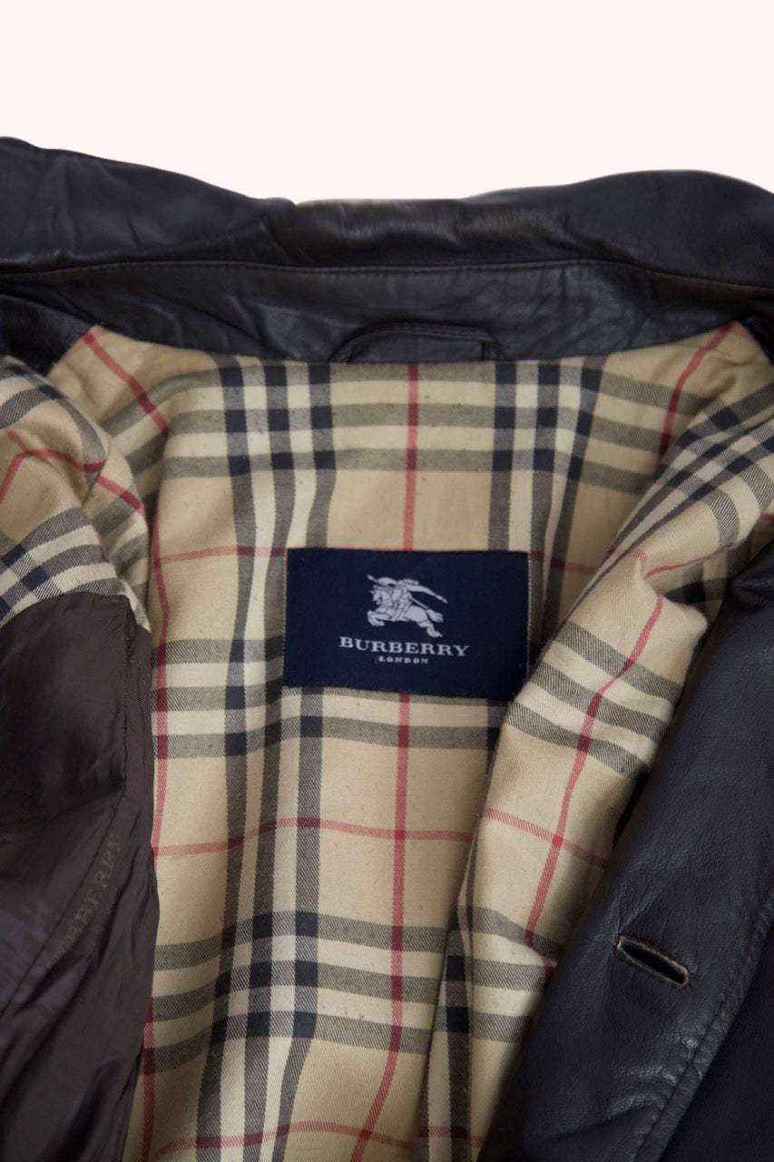 Burberry Nova Lined Brown Leather Trench Jacket