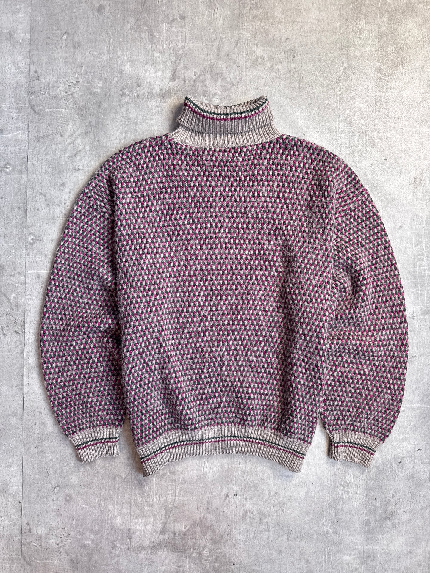 1980s C.P. Company Multi Intarsia Wool Rollneck Knit Sweater