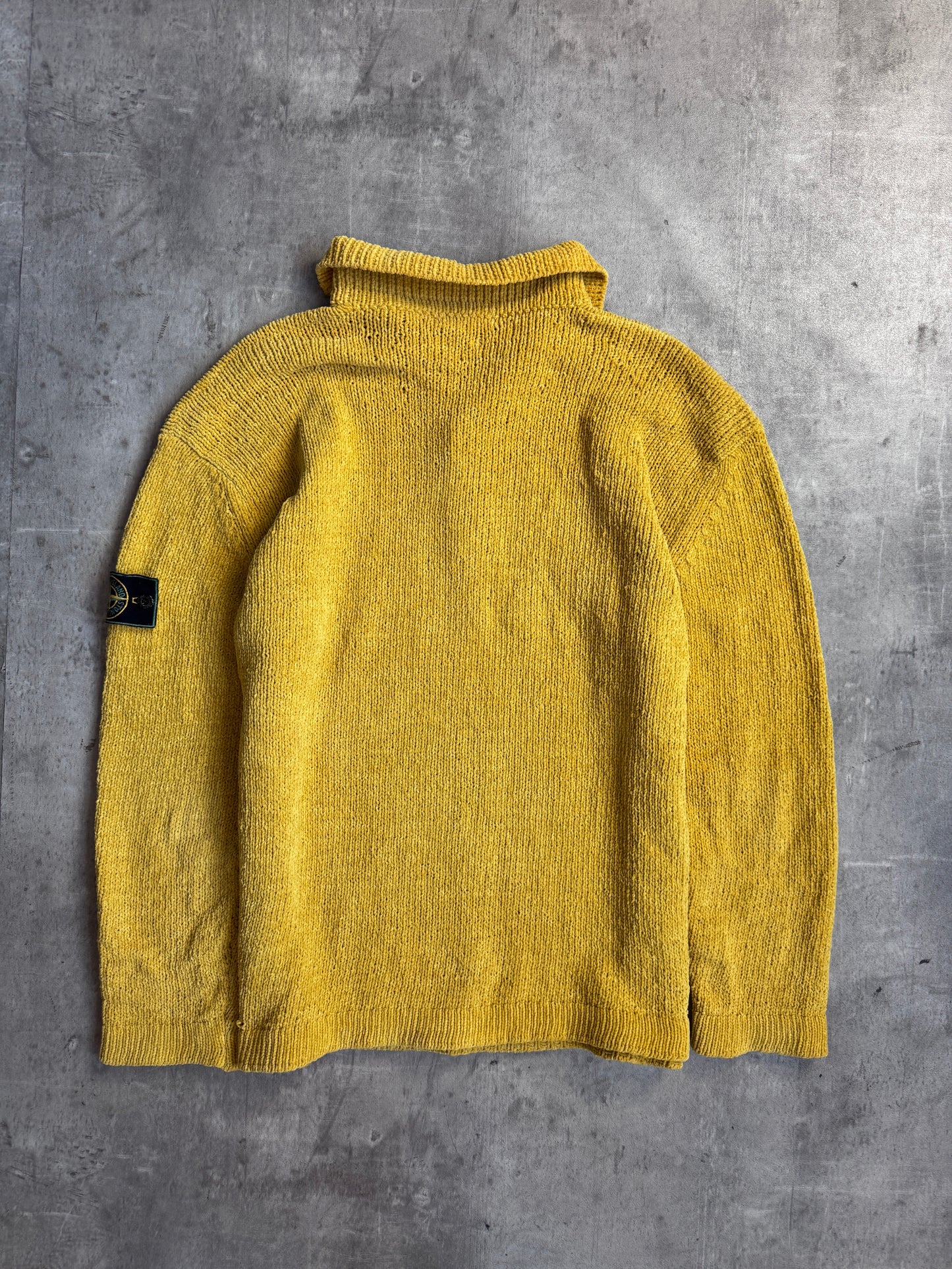 S/S 1997 Stone Island Sunshine Yellow Chenille Button Up Knit Sweater