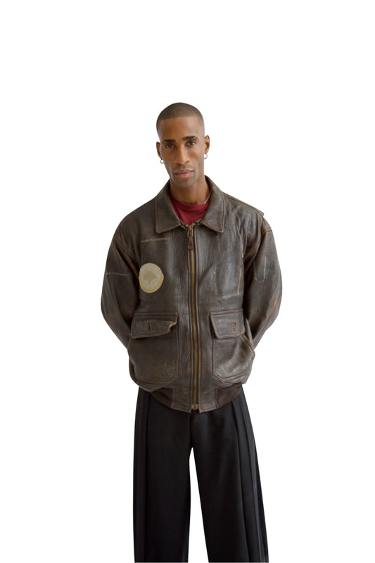 Avirex Distressed Patch Leather Flight Jacket