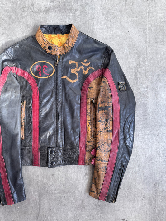 Belstaff Black Prince 'Save Tibet' Painted Moto Leather Jacket