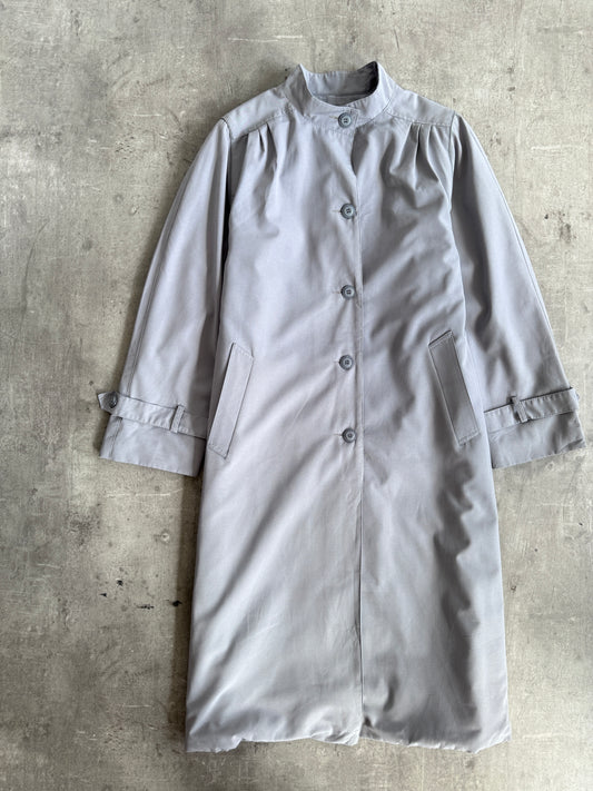 1990s Burberry's Top Pleat Grey Wool Nova Lined Overcoat