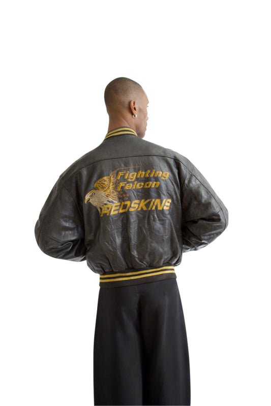 Redskins Black Leather Fighting Falcon Jacket