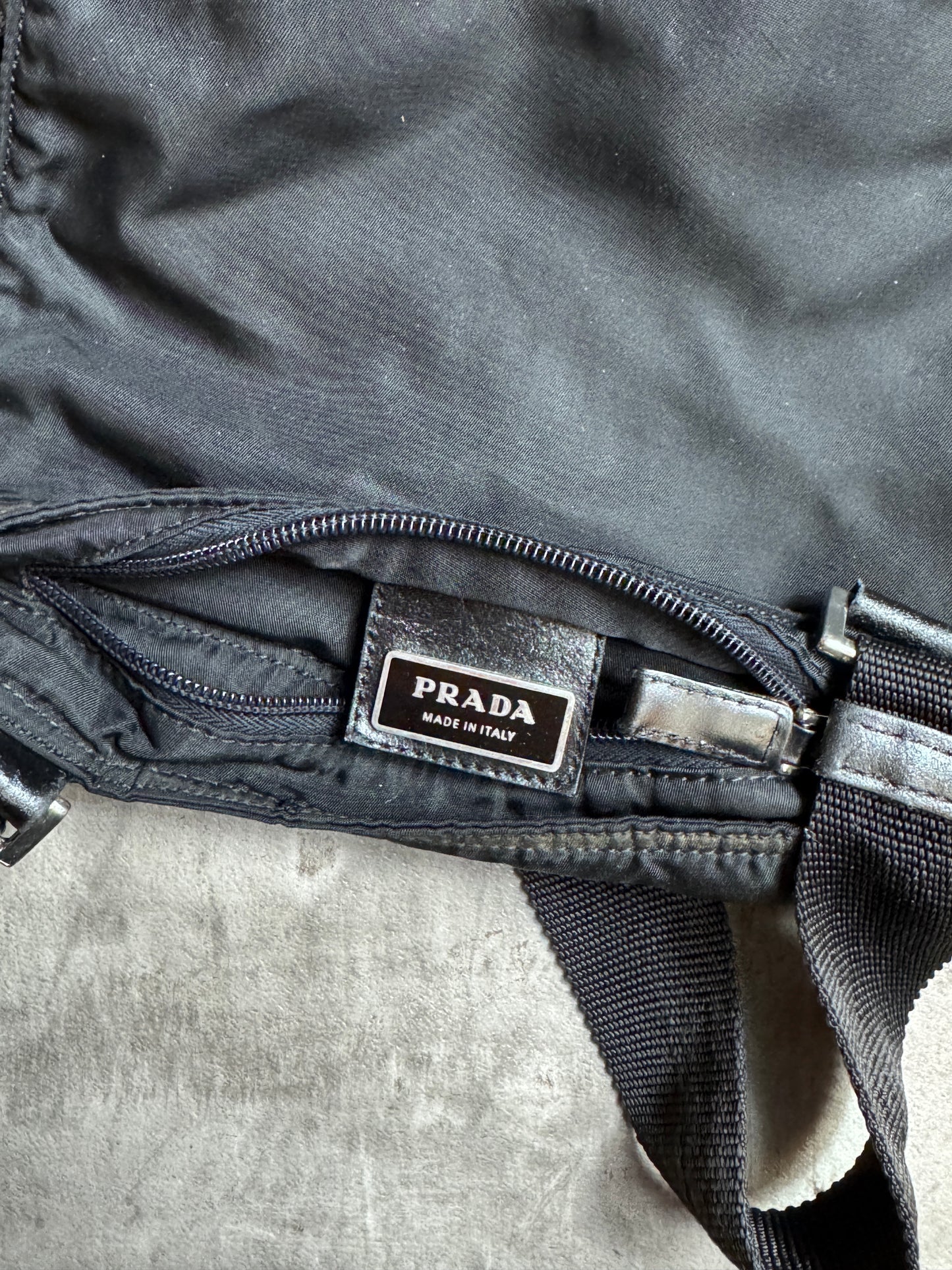 Prada Black Nylon Logo Plaque Sling Bag