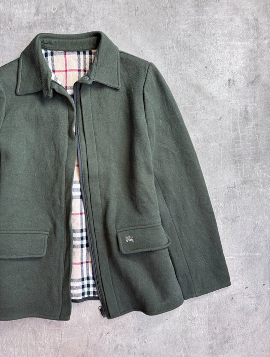 Burberry Nova Check Lined Khaki Wool Harrington Jacket