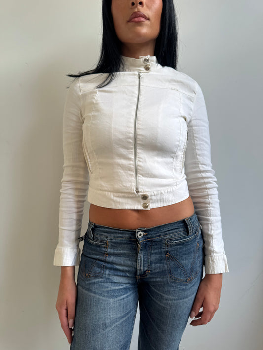 1990's Fendi Jeans White Cropped Moto Jacket