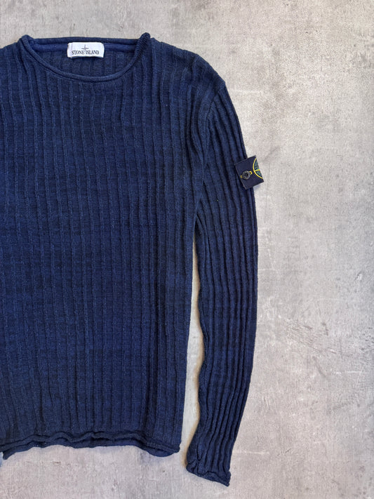 A/W 2019 Stone Island Ribbed Navy Melange Fisherman Sweater