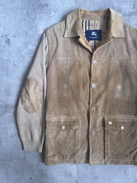 Burberry Corduroy Knit Sleeve Nova Check Lined Chore Jacket