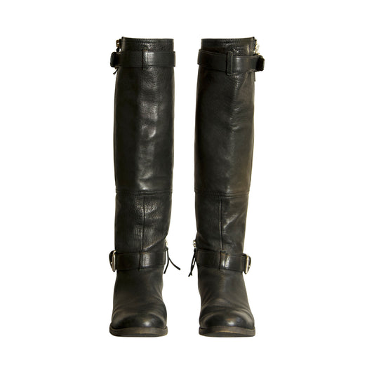 Miu Miu Brown Leather Knee Length Buckled Boots