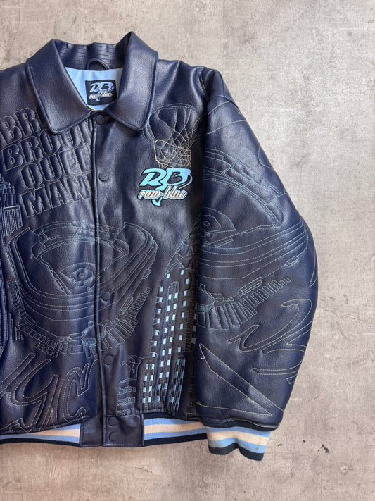 Raw Blue 'Street Elite' Embroidered Varsity Bomber Jacket