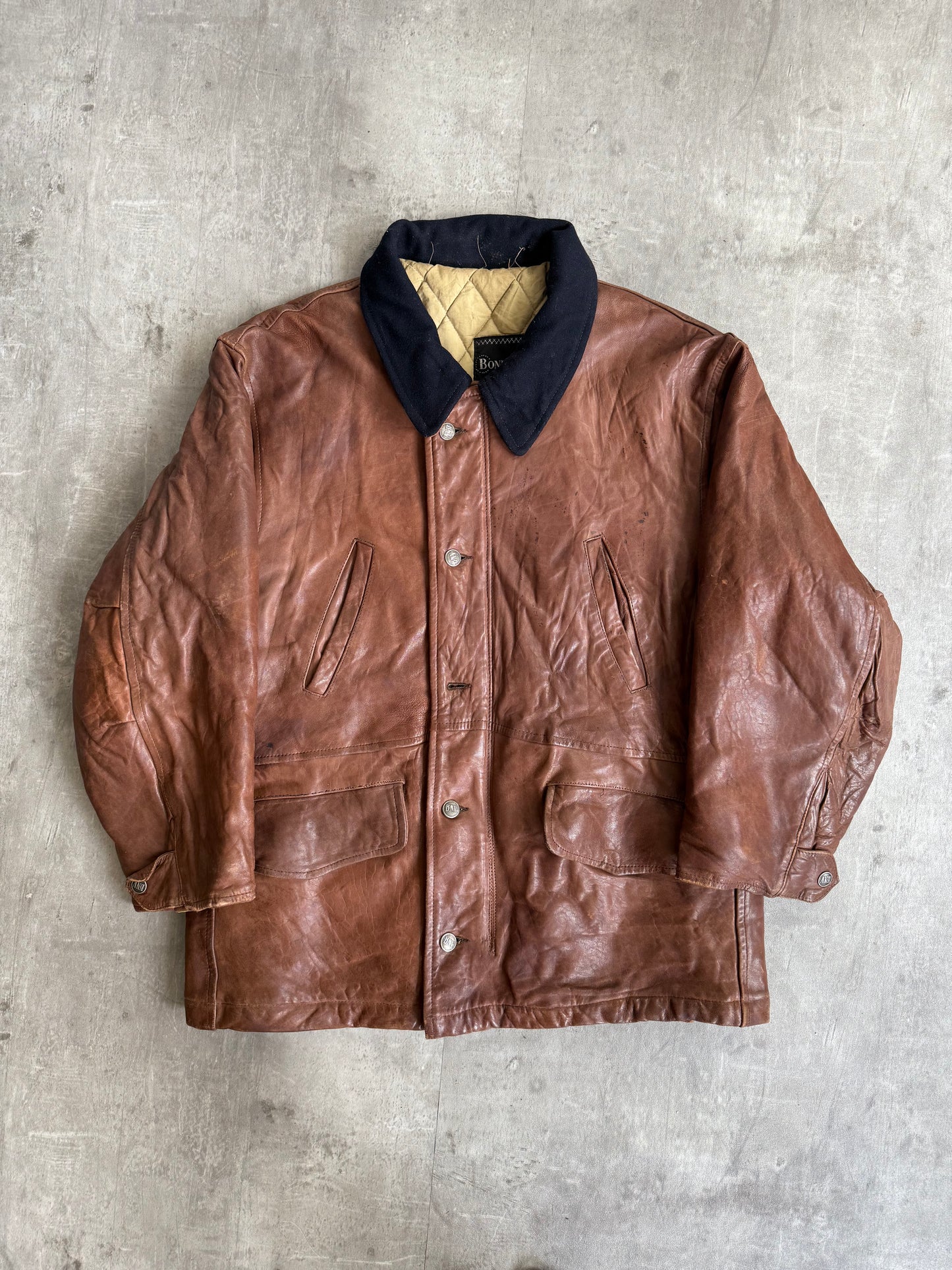 1980s Boneville Leather Chore Jacket with Wool Collar