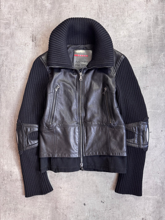 AW2002 Prada Knit Sleeve Leather Jacket