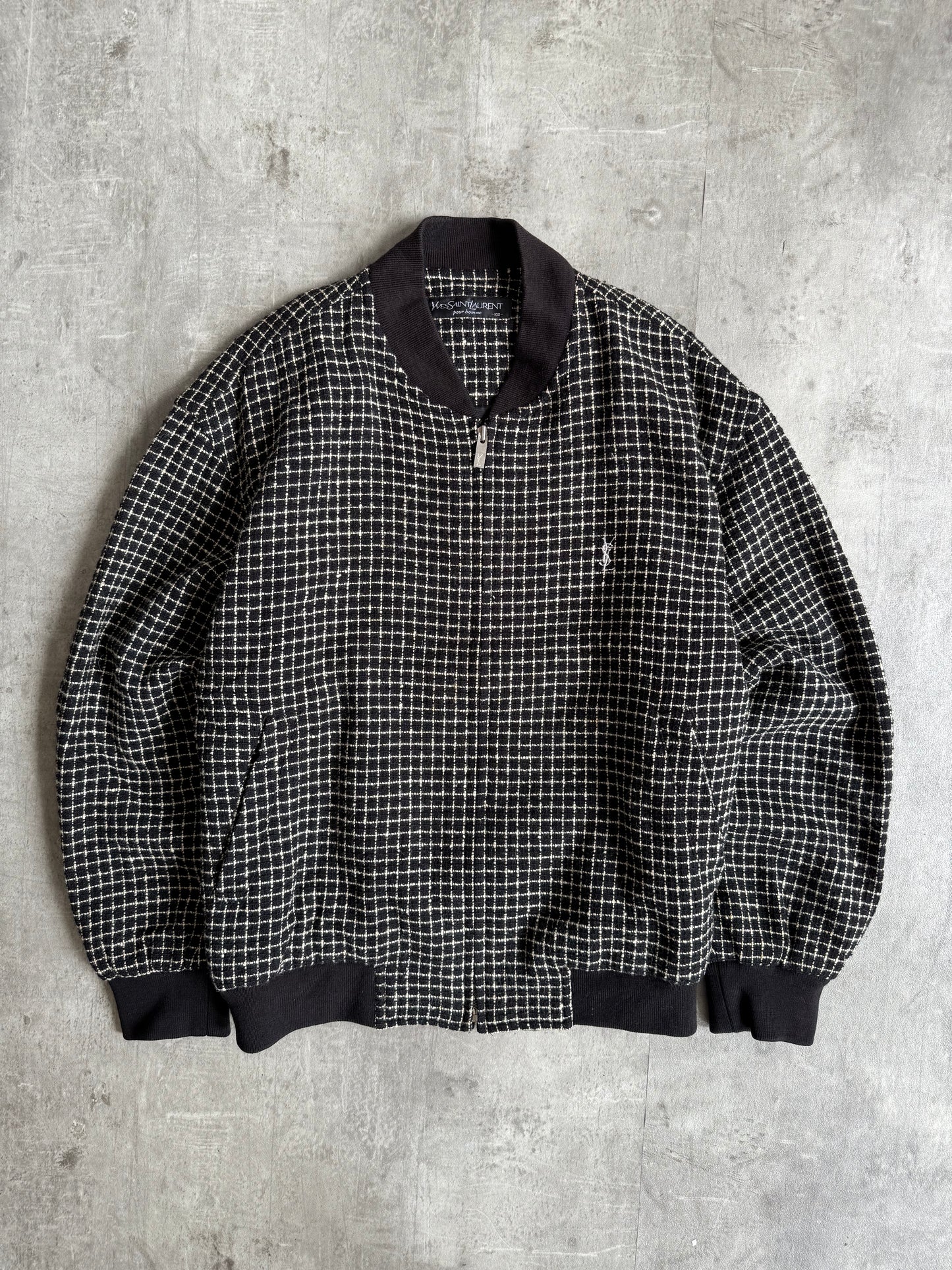 YSL Black Check Wool Bomber