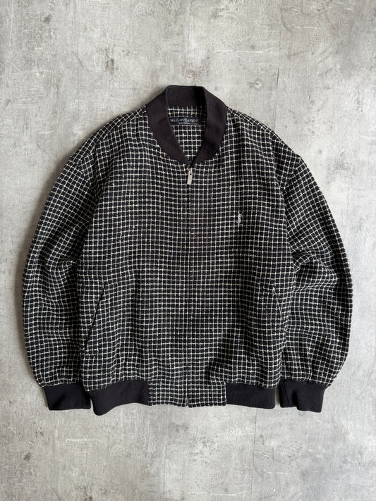 YSL Black Check Wool Bomber