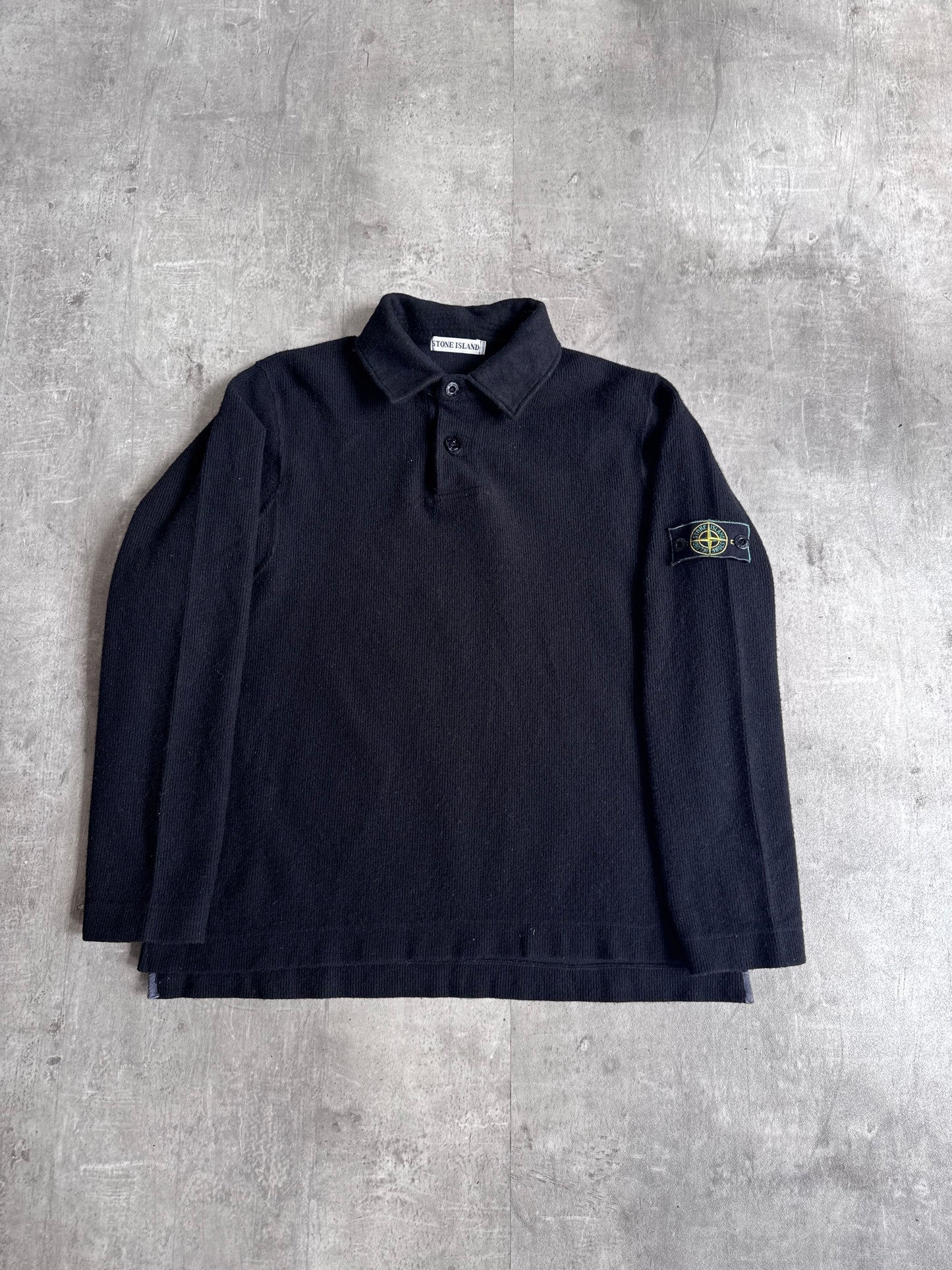 A/W1999 Stone Island Black Quarter Button Knit Sweater