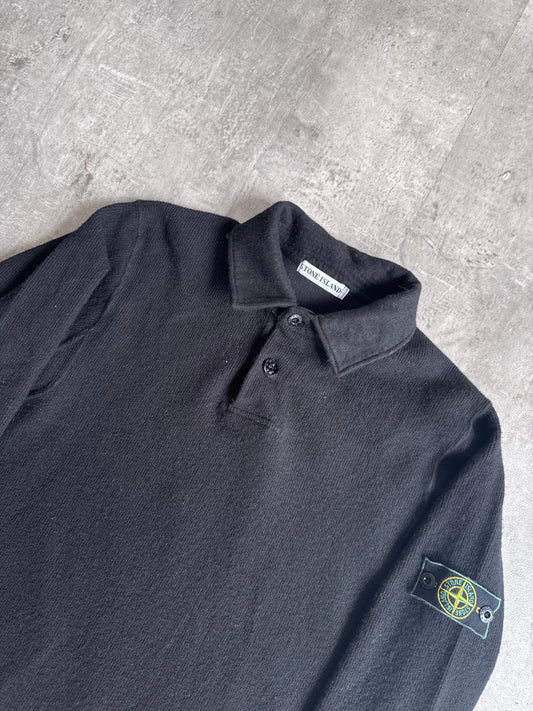 A/W1999 Stone Island Black Quarter Button Knit Sweater