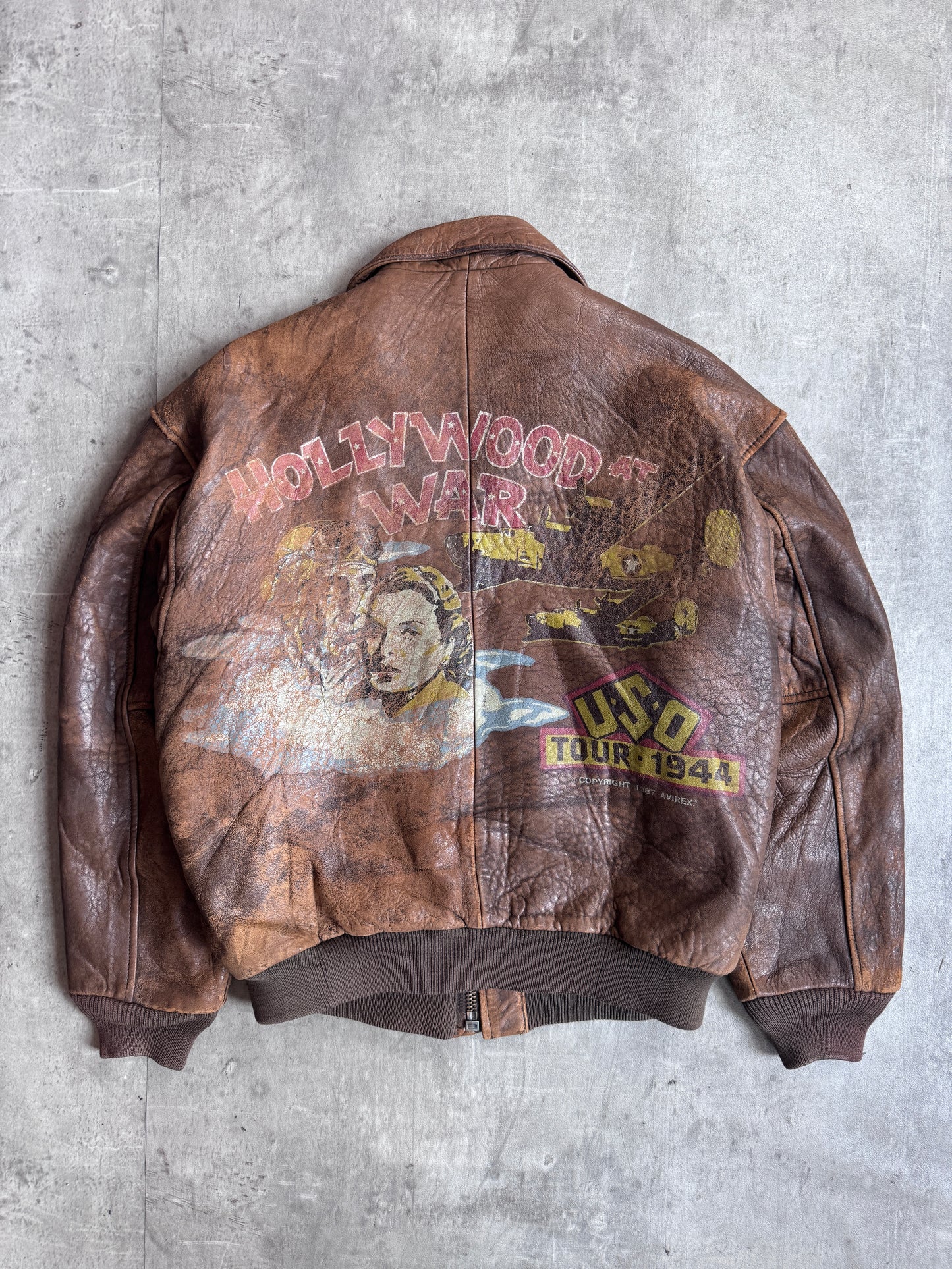 Avirex Hollywood at War Brown Distressed Leather Flight Jacket