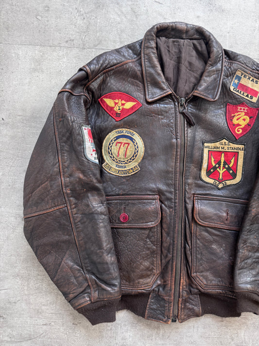 1987 Avirex Patched Texas Leather Flight Bomber Jacket