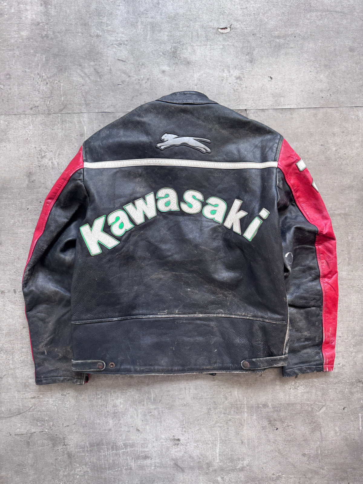 1990s Kawasaki Two Tone Spellout Moto Racing Leather Jacket