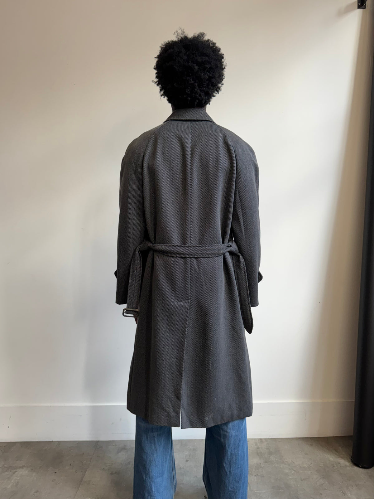 1980's Valentino Textured Grey Belted Overcoat