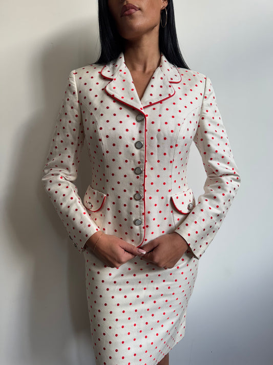 Versace Silk Blend Polka Dot Cream Blazer