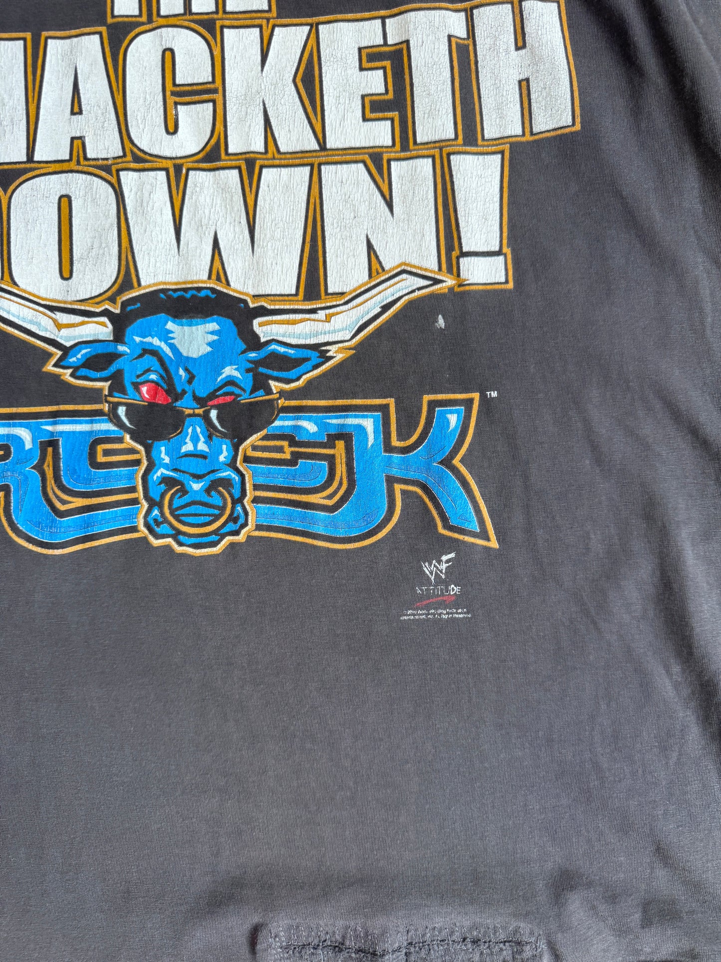 2000 WWE The Rock "Layeth The Smacketh Down" Washed Black Graphic Tee