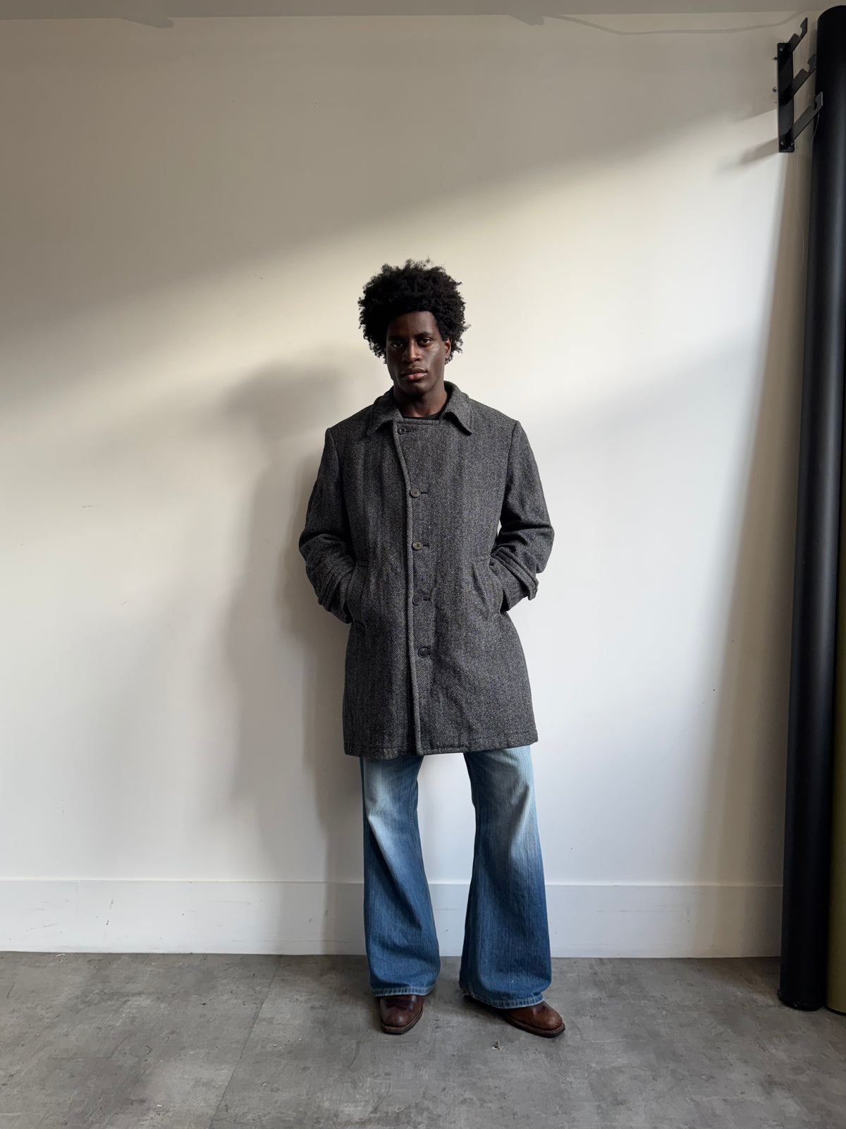 1980s Christian Dior Herringbone Wool Heavyweight Coat