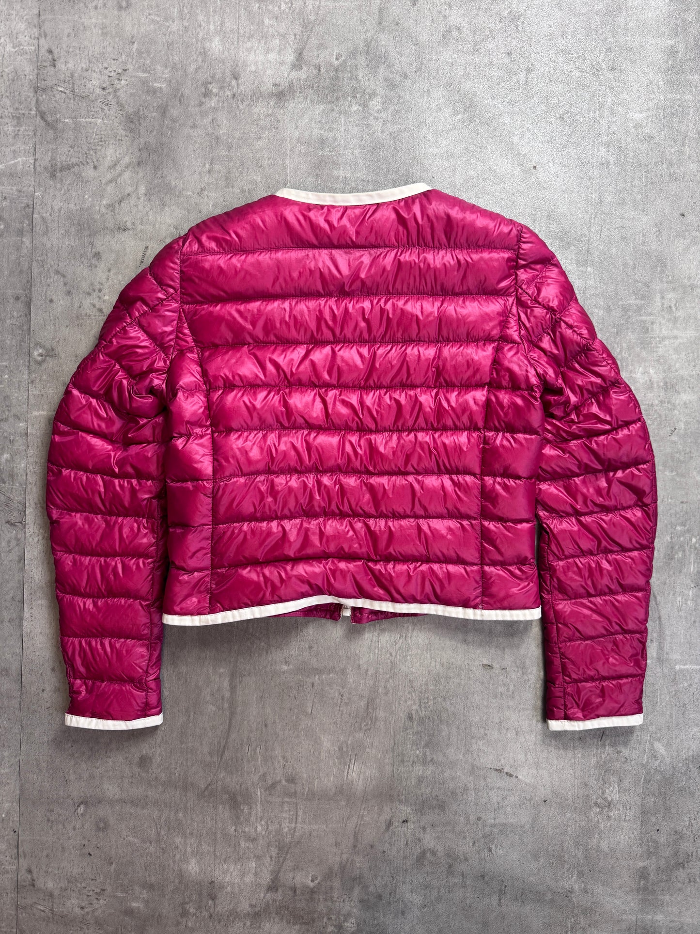 Moncler Magenta Cropped Collarless Lightweight Down Jacket