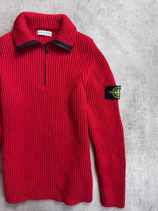 A/W 2010 Stone Island Red Ribbed 1/4 Zip Knit Sweater