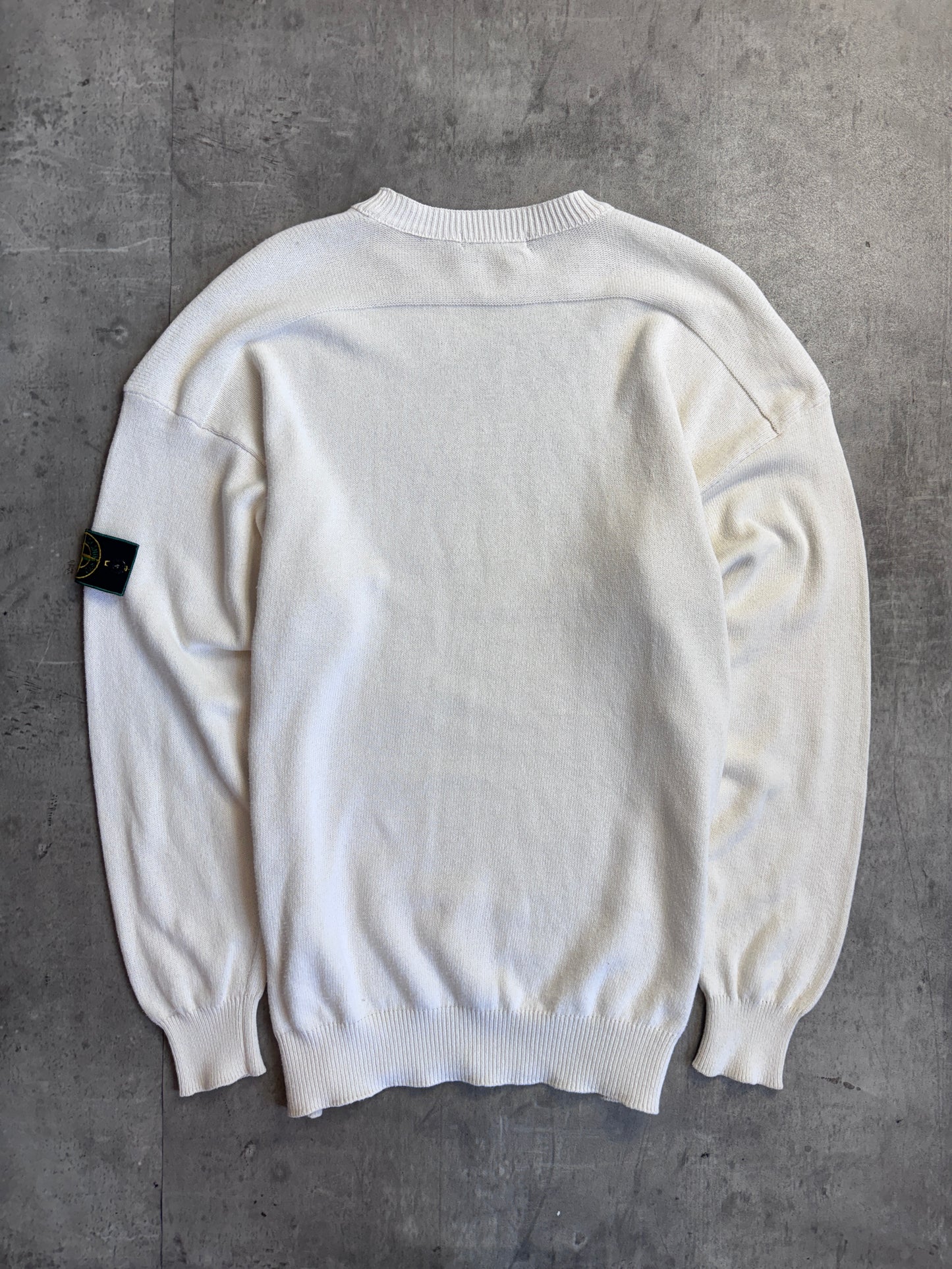 1990's Stone Island Cotton Knit Cream Crewneck Sweater