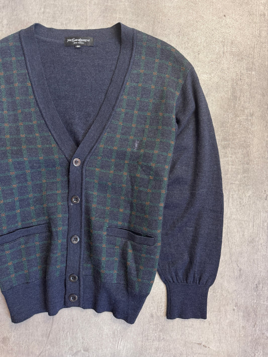 YSL Plaid Front Button Down Wool Cardigan