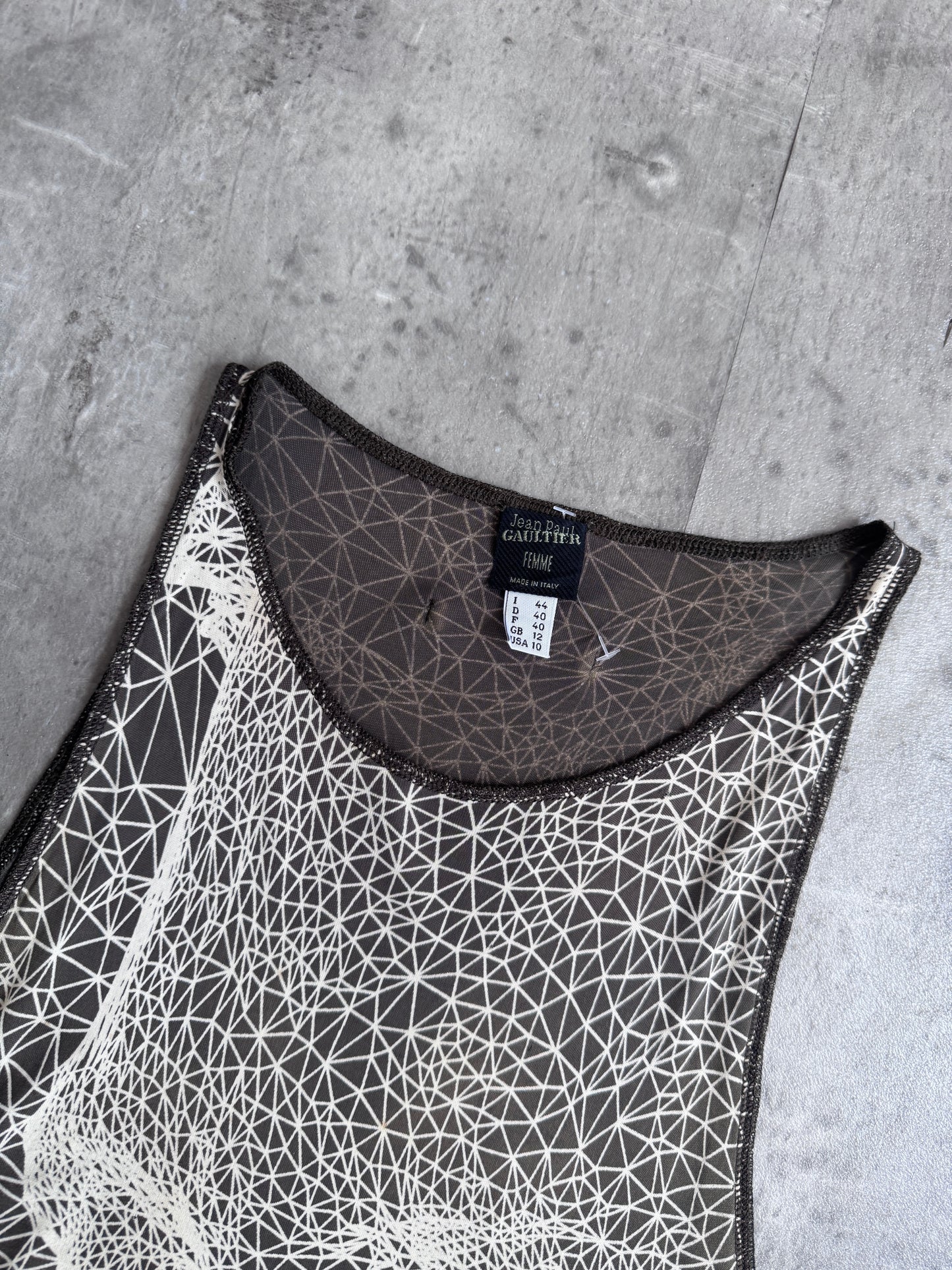 1990s Jean Paul Gaultier Patterned Face Brown Vest Top