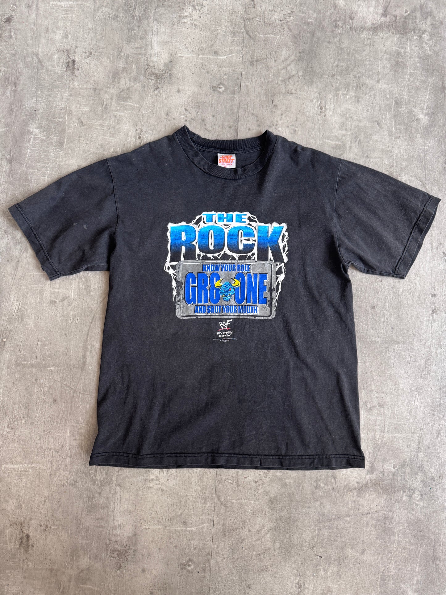 2001 "The Rock GR8 One" Washed Black Graphic Tee