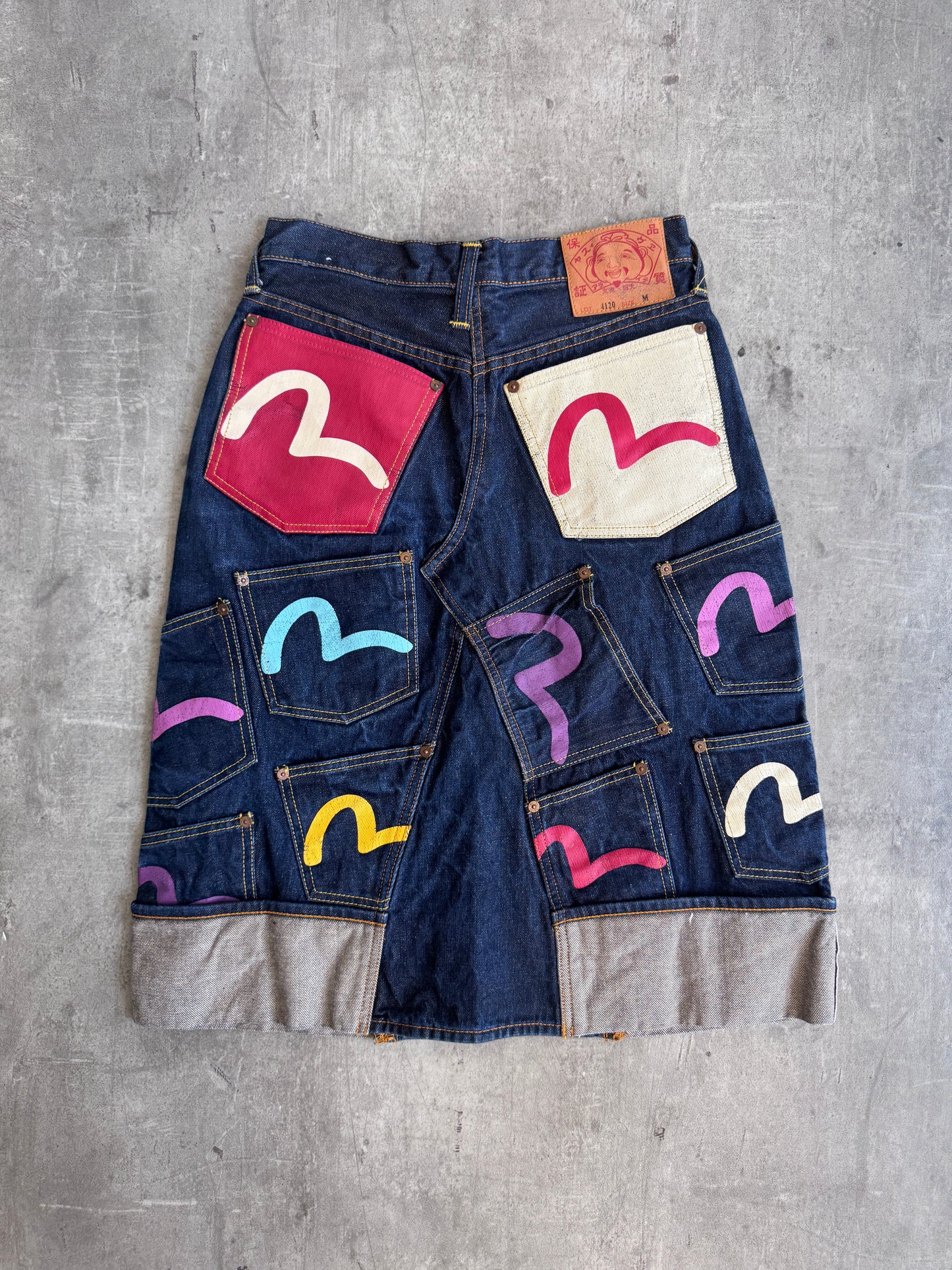 2000's Evisu Diacock Multi-Pocket Denim Midi Skirt