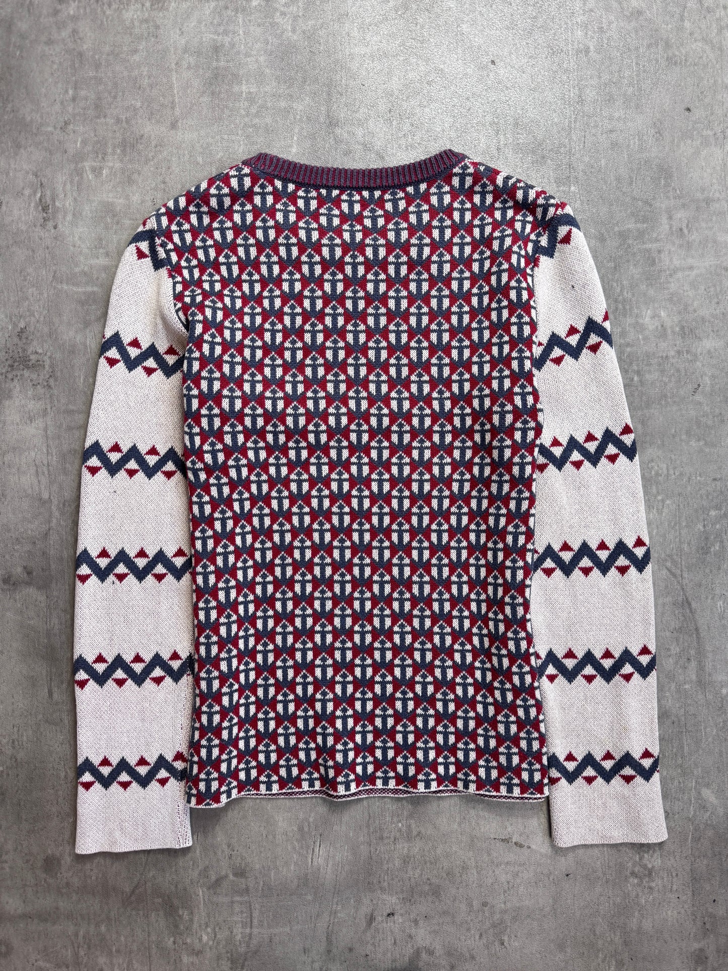 Kapital Navy Multi Patterned Intarsia Knit Sweater