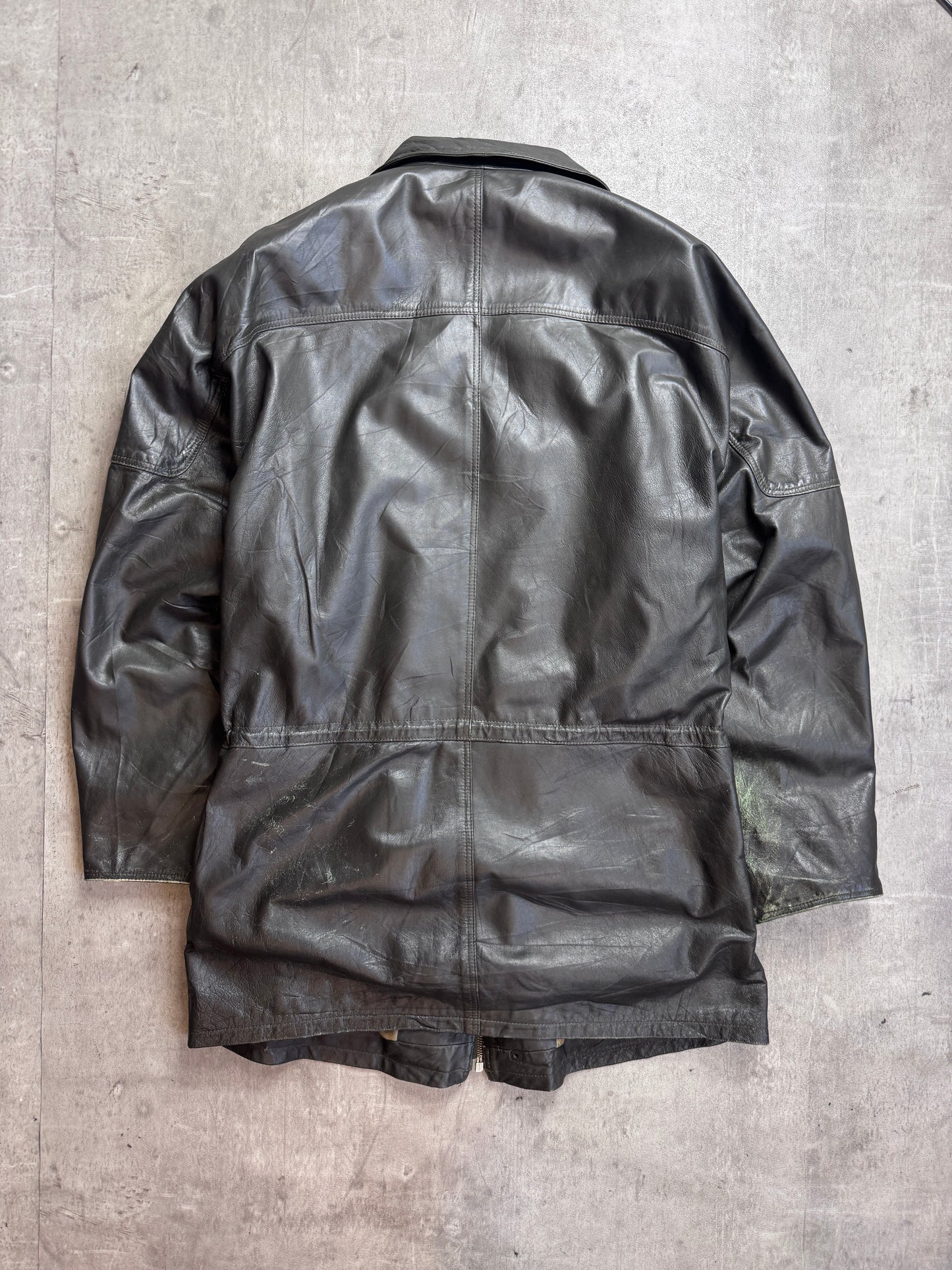 Burberry Khaki Check Lined Brown Leather Field Jacket