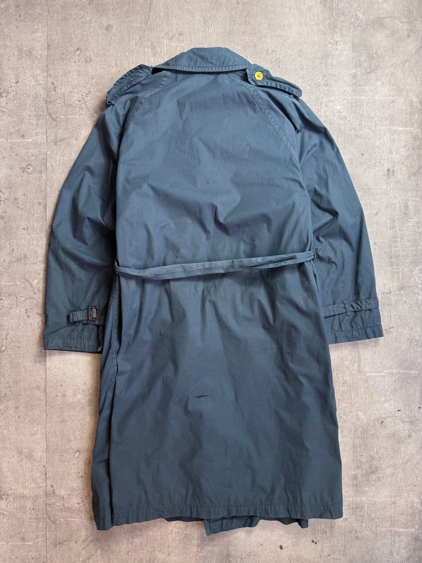 1980s C.P. Company Petrol Blue Garment Dyed Double Breasted Cotton Trench