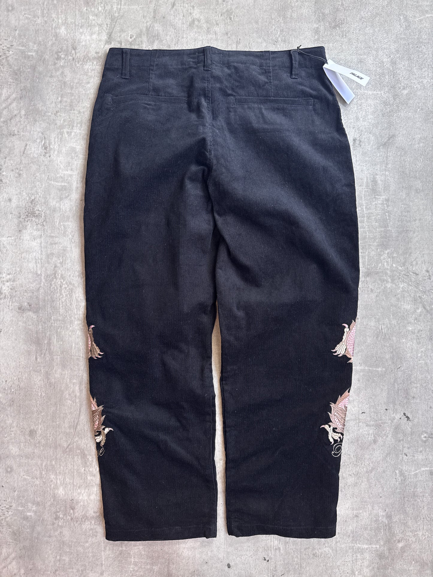 F/W 2022 Palace Embroidered Double Dragon Tour Black Corduroy Wide Leg Trousers