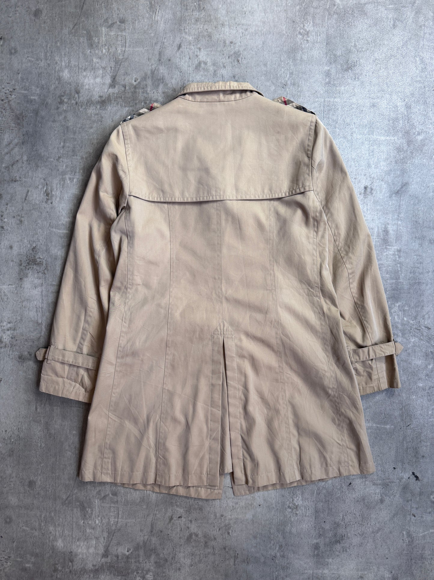 Burberry Beige Nova Check Lined Button Down Midi Trench